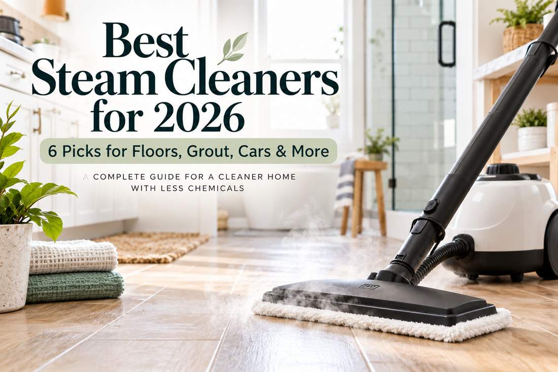 Best steam cleaners for 2026 guide featuring a home steam cleaner on tile floors for chemical-free cleaning.