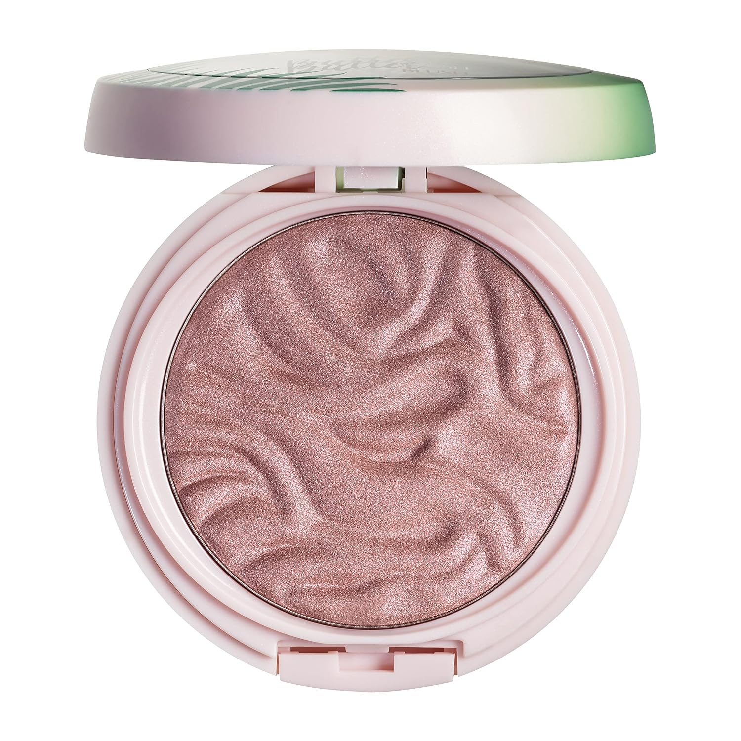 Compact powder in a pink case on a white background