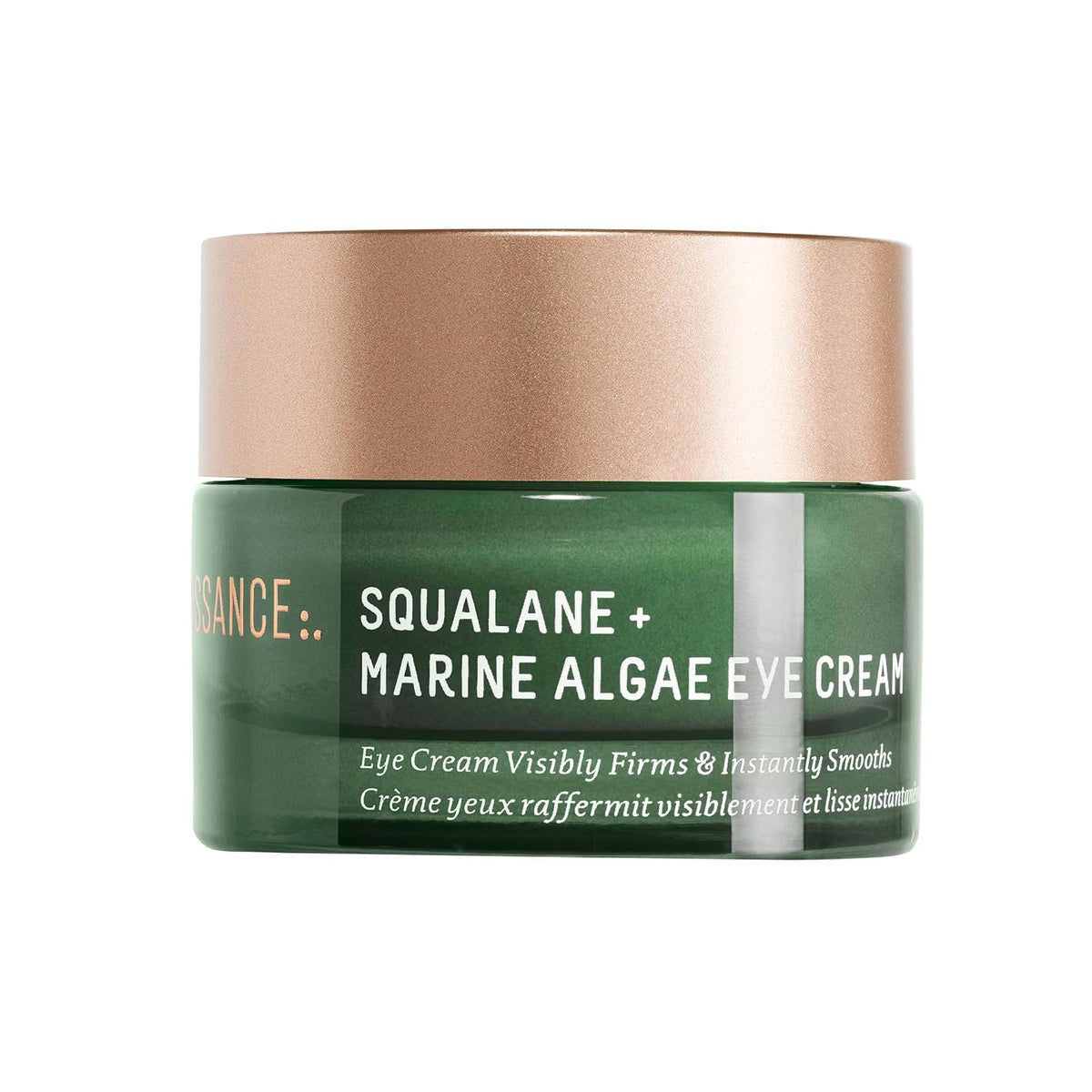 Green eye cream jar with bronze lid on a white background
