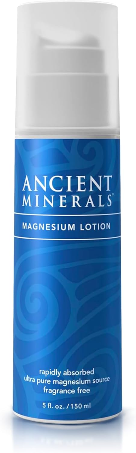 Ancient Minerals magnesium lotion bottle on a white background