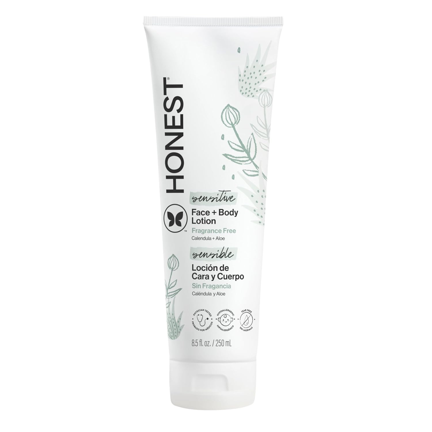Honest Company lotion tube on a white background