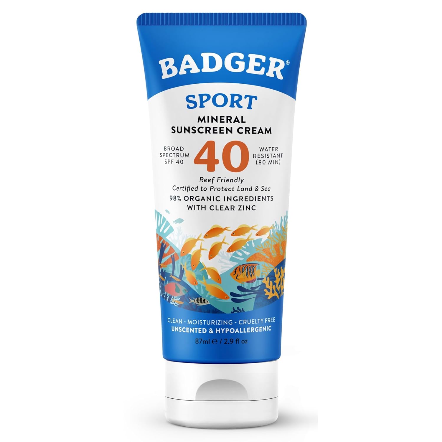 Badger mineral sunscreen cream SPF 40 reef-safe zinc oxide