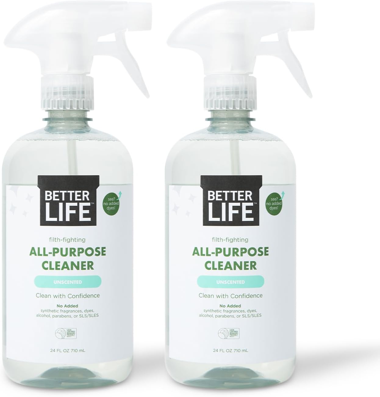 Two bottles of Better Life all-purpose cleaner on a white background