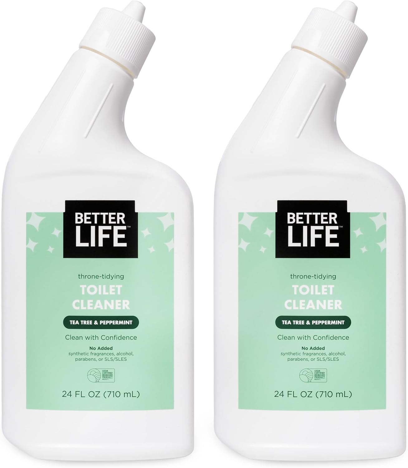 Two bottles of Better Life toilet cleaner on a white background