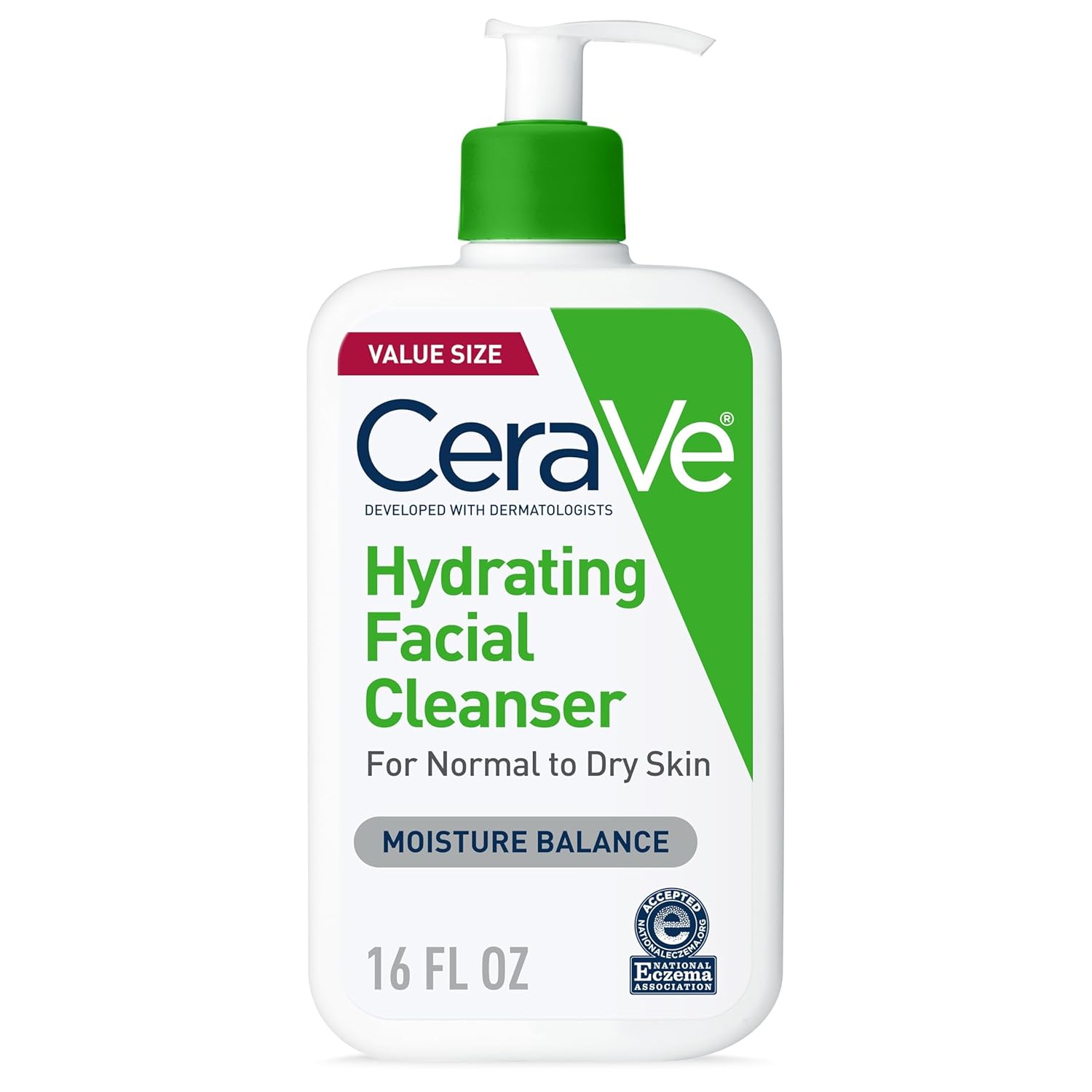 CeraVe hydrating facial cleanser bottle on a white background
