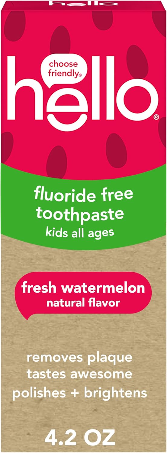Box of hello fluoride-free toothpaste for kids with watermelon flavor, 4.2 oz.