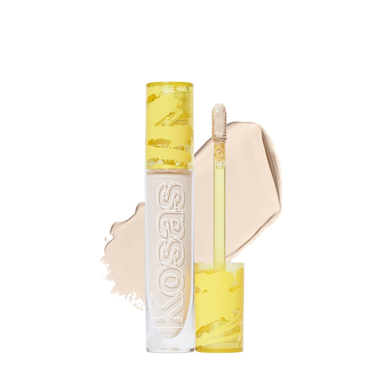 Kosas Revealer Concealer in Tone 01 N — clear tube with yellow cap and wand, clean hydrating concealer with hyaluronic acid and caffeine
