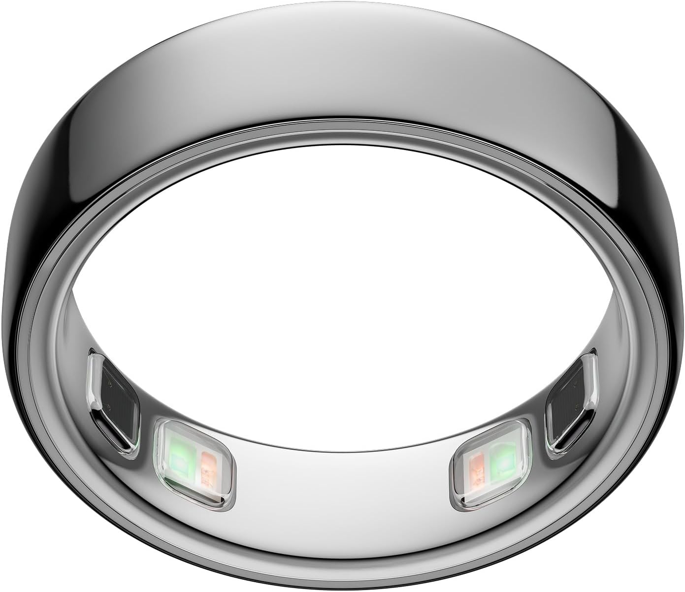 Oura Ring 5 Silver smart ring showing health sensor array on white background — sleep and HRV tracker — BodyWell1.com