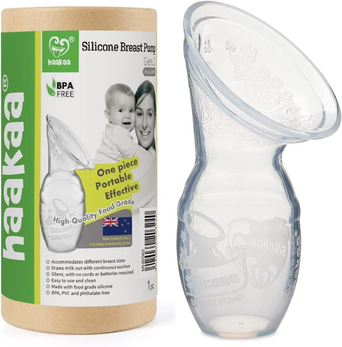 Haakaa Silicone Breastfeeding Manual Breast Pump Gen 1 4 oz — 100% food grade silicone, BPA PVC and phthalate free