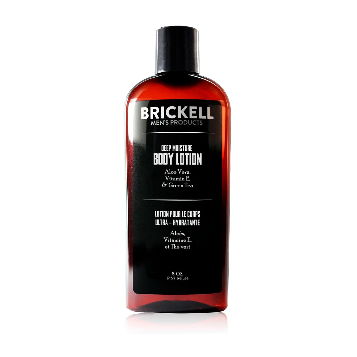 Brickell Men's Deep Moisture Body Lotion 8oz dark amber bottle — aloe vera vitamin E and jojoba oil naturally derived men's body lotion