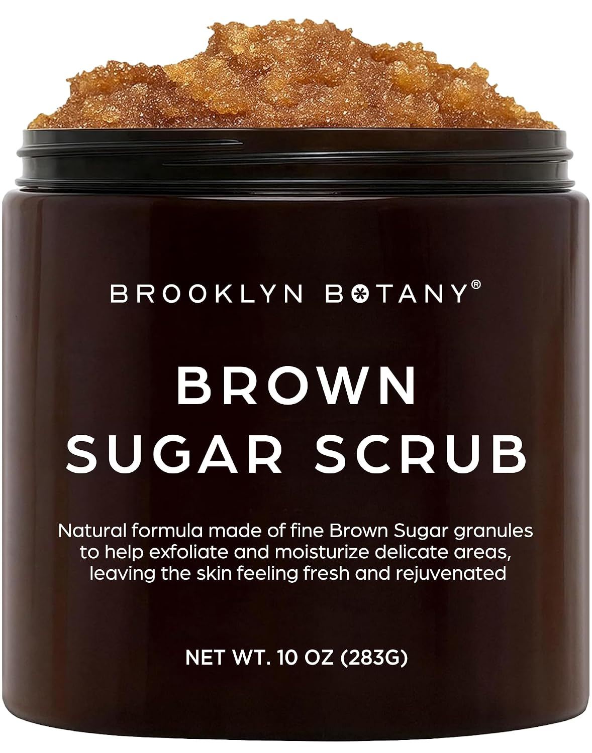 Brooklyn Botany Brown Sugar Scrub 10 oz open brown jar with sugar scrub on a white background