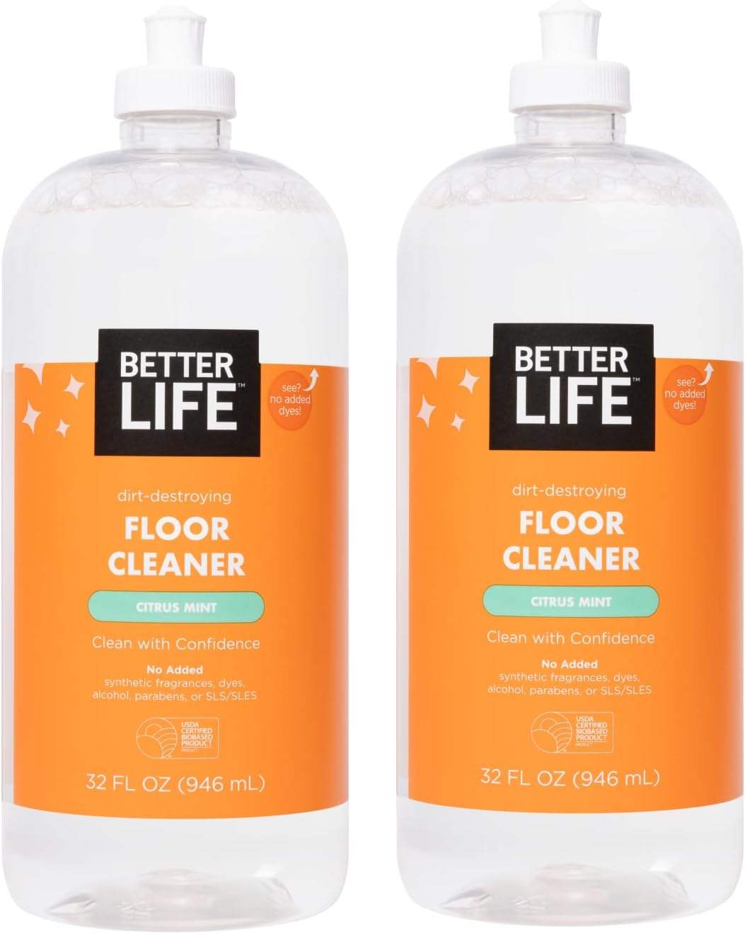 Better Life Floor Cleaner Citrus Mint 32oz Pack of 2 — plant-derived no synthetic fragrances dyes parabens or SLS