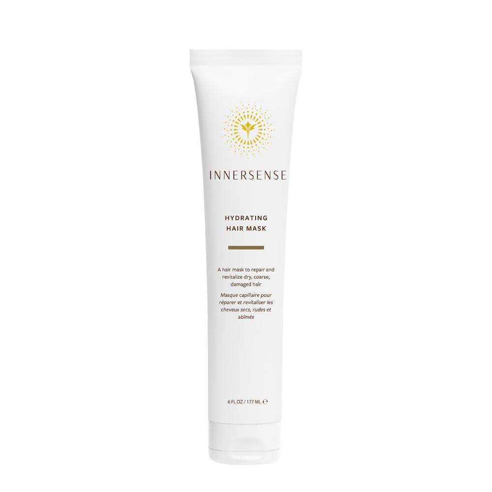 INNERSENSE Organic Beauty Hydrating Hair Mask white tube with gold logo — non-toxic clean deep conditioning treatment for dry damaged hair, 6 oz