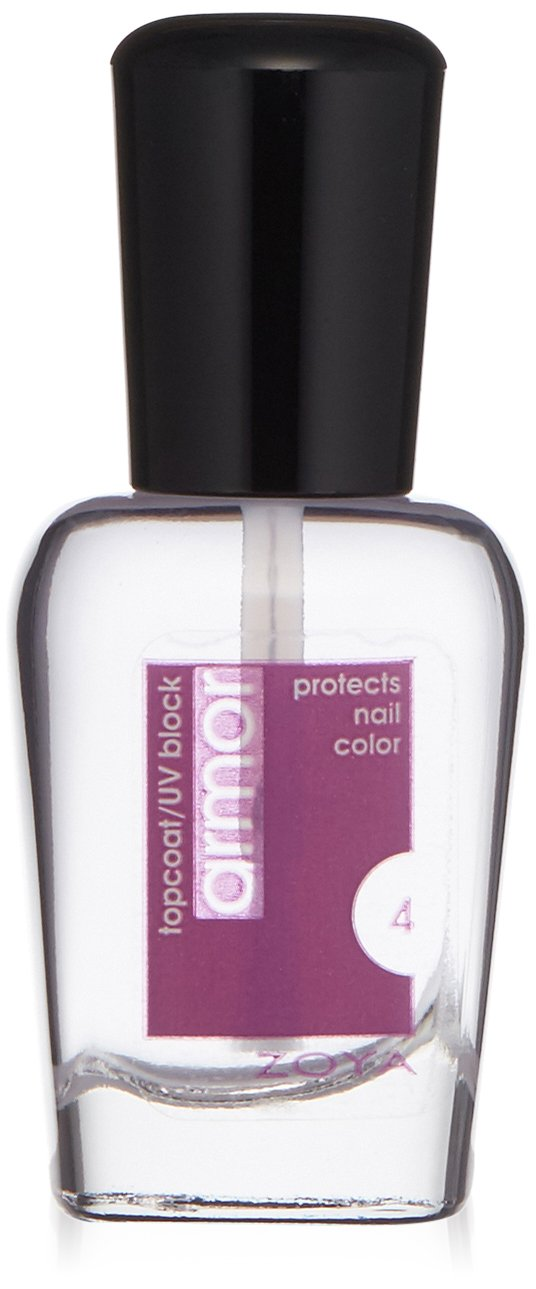 ZOYA Armor Top Coat clear nail polish in glass bottle with black cap and purple label — Big12Free Vegan UV block formula