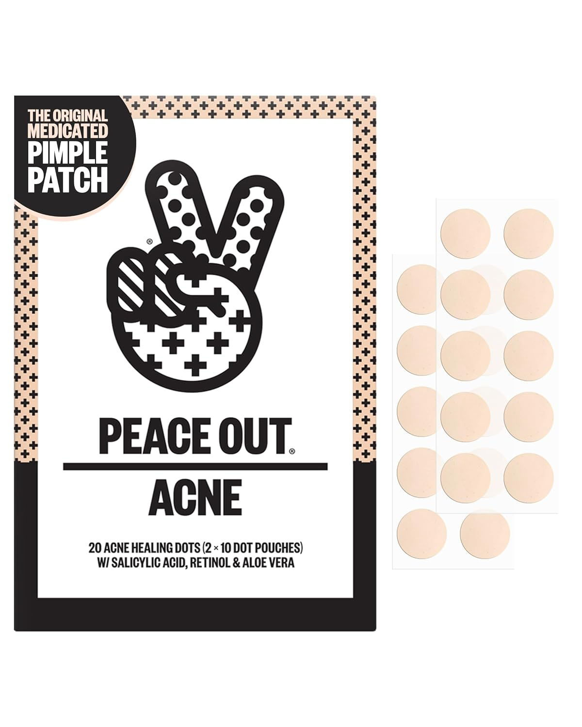 Peace Out Acne Healing Dots hydrocolloid pimple patches with salicylic acid retinol and aloe vera 20 count — BodyWell1