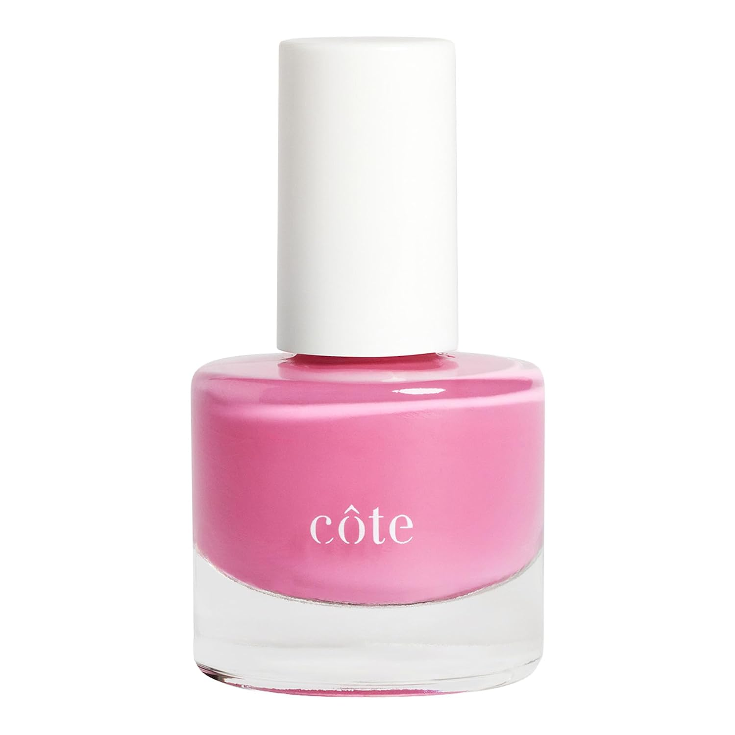 Côte Blush and Bashful pink nail polish in round glass bottle with white cap, sophisticated warm pink creamy finish, vegan and cruelty-free clean beauty formula on white background