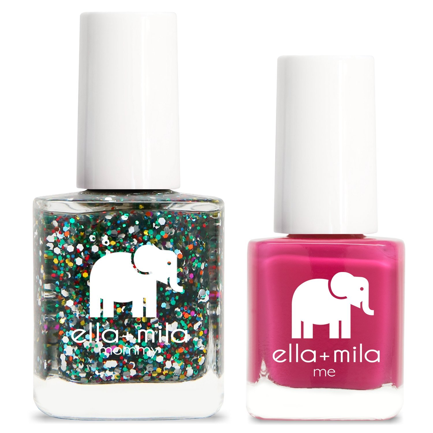 ella+mila Mommy & Me nail polish set — full-size confetti glitter and mini raspberry pink cream, 17-free vegan formula