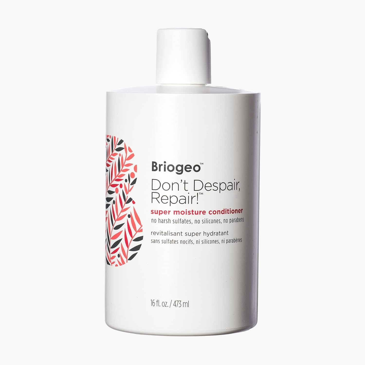 Briogeo Don't Despair Repair Super Moisture Conditioner 16 fl oz white bottle with pink botanical design