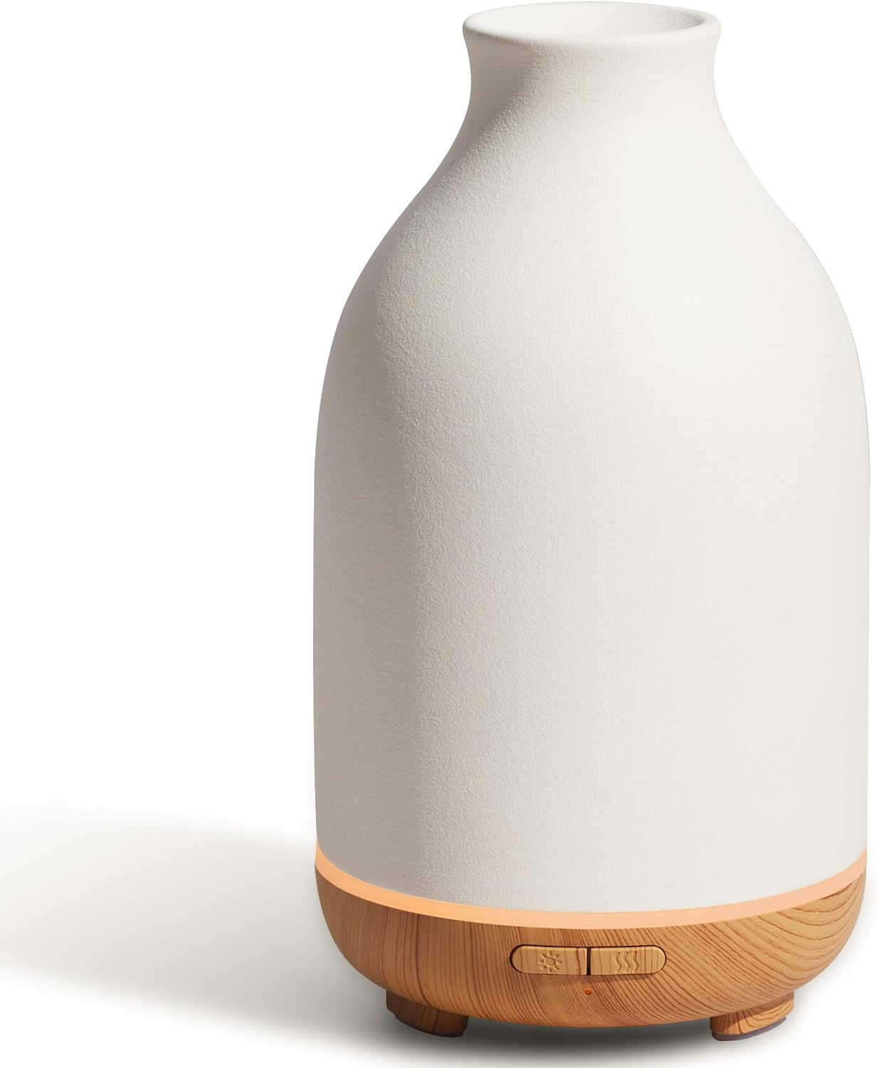 InnoGear white ceramic stone essential oil diffuser with natural wood base on white background