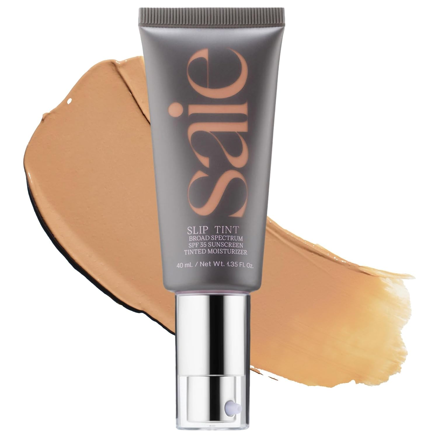 Saie Slip Tint Tinted Moisturizer SPF 35 in Shade 03 and Half — light to medium golden, clean mineral sunscreen with dewy finish and golden swatch