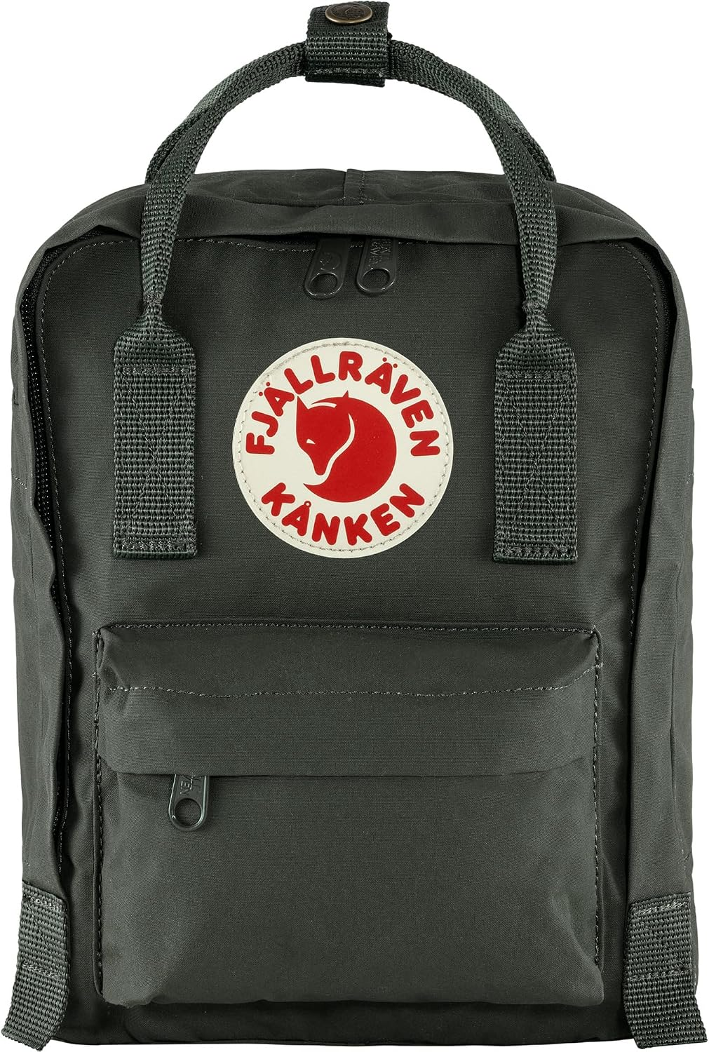 Fjällräven Kånken Mini Backpack in Forest Green — compact durable Vinylon F school backpack for kids and tweens on white background