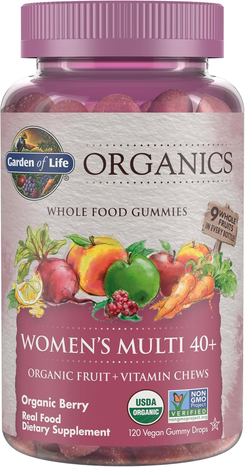 Garden of Life Organics Women's Multi 40+ Gummies — USDA Organic Non-GMO Vegan Kosher Organic Berry 120 Vegan Gummy Drops — BodyWell1