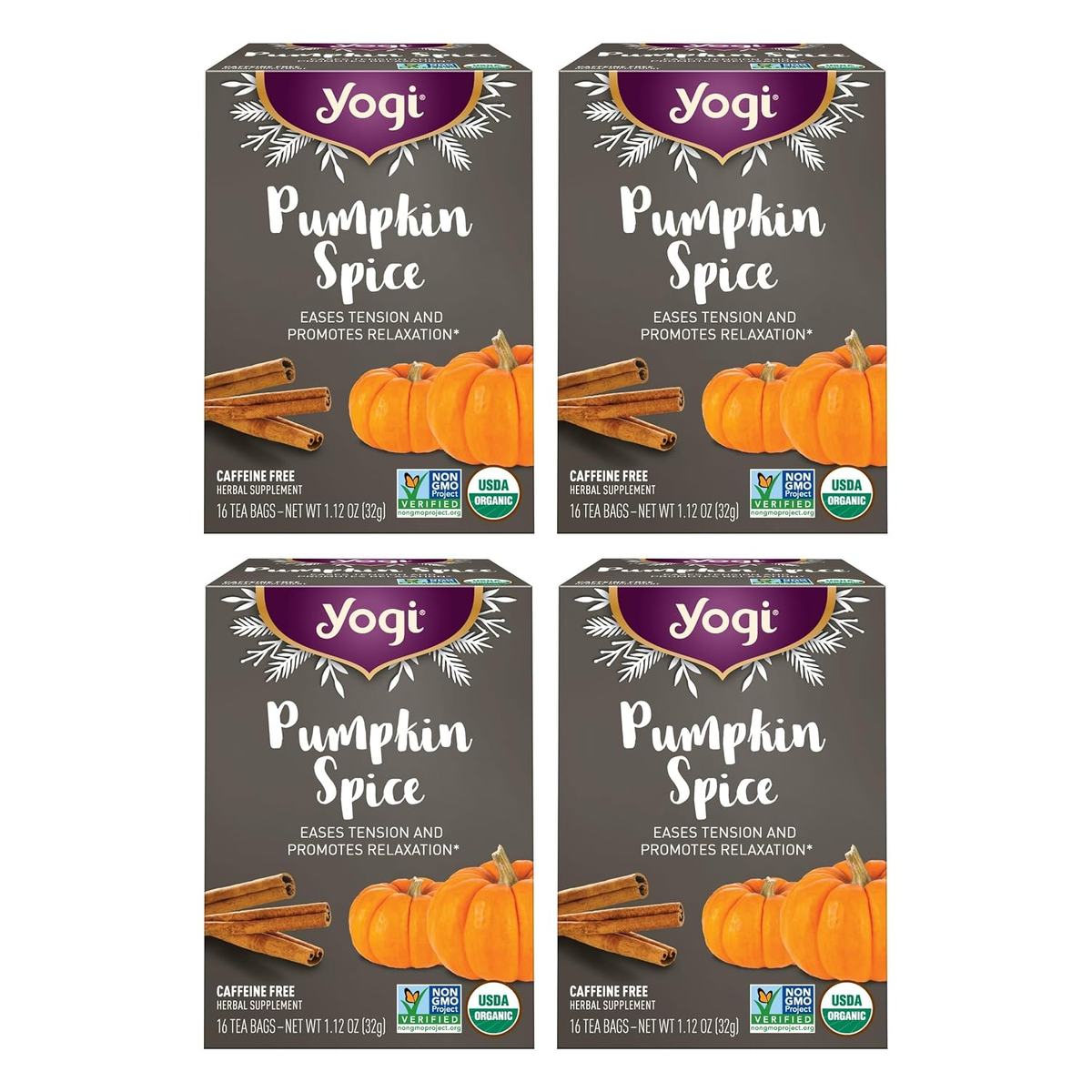Yogi Pumpkin Spice Herbal Tea 4-Pack — Organic Caffeine Free Tea Bags
