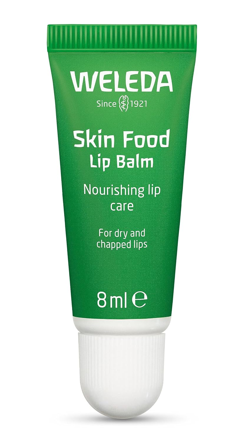 Weleda Skin Food Lip Butter green tube — plant-rich nourishing lip care with sunflower seed oil, chamomile, and calendula