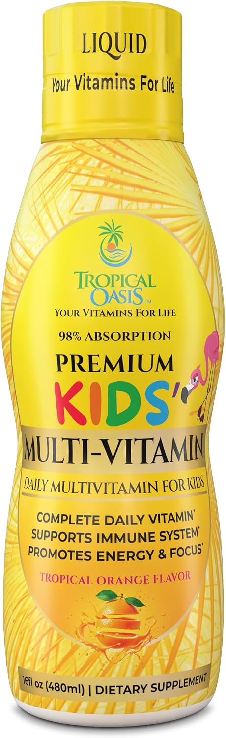Tropical Oasis Premium Kids Liquid Multivitamin — Sugar-Free, 14 Vitamins, Tropical Orange Flavor, 16 fl oz, Ages 4+ — BodyWell1