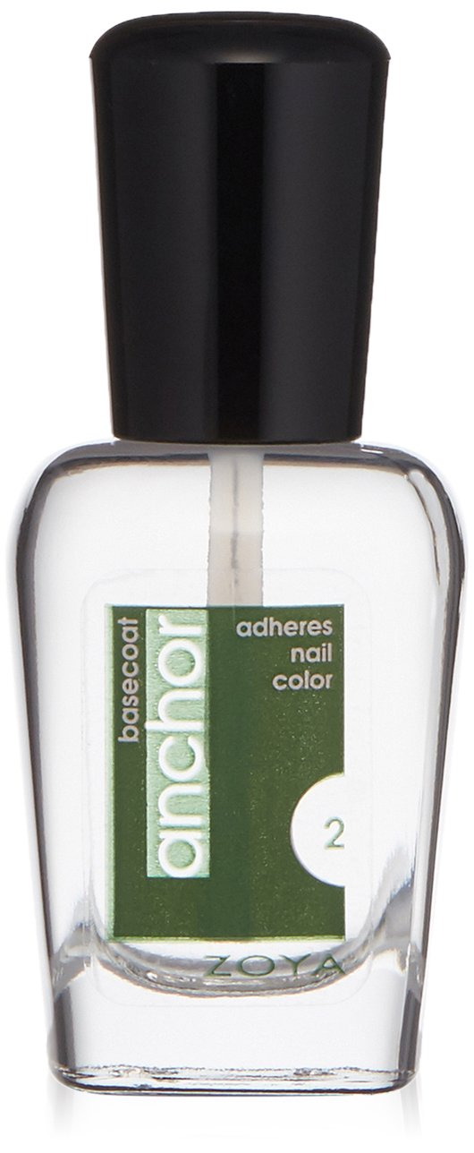 ZOYA Anchor Base Coat clear nail polish adhesion base in glass bottle with black cap and green label