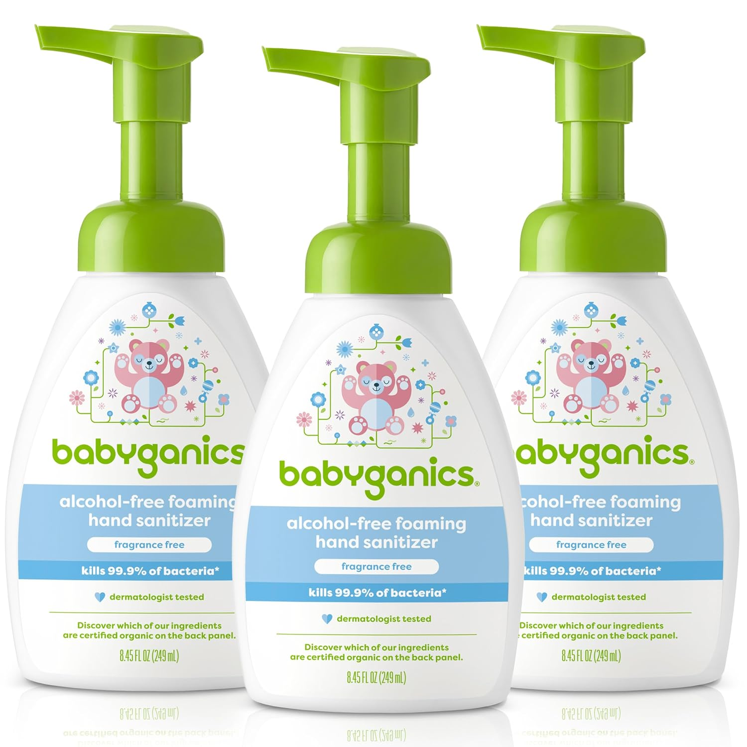 Babyganics Alcohol-Free Foaming Hand Sanitizer 3-pack, fragrance free, 8.45 oz pump bottles