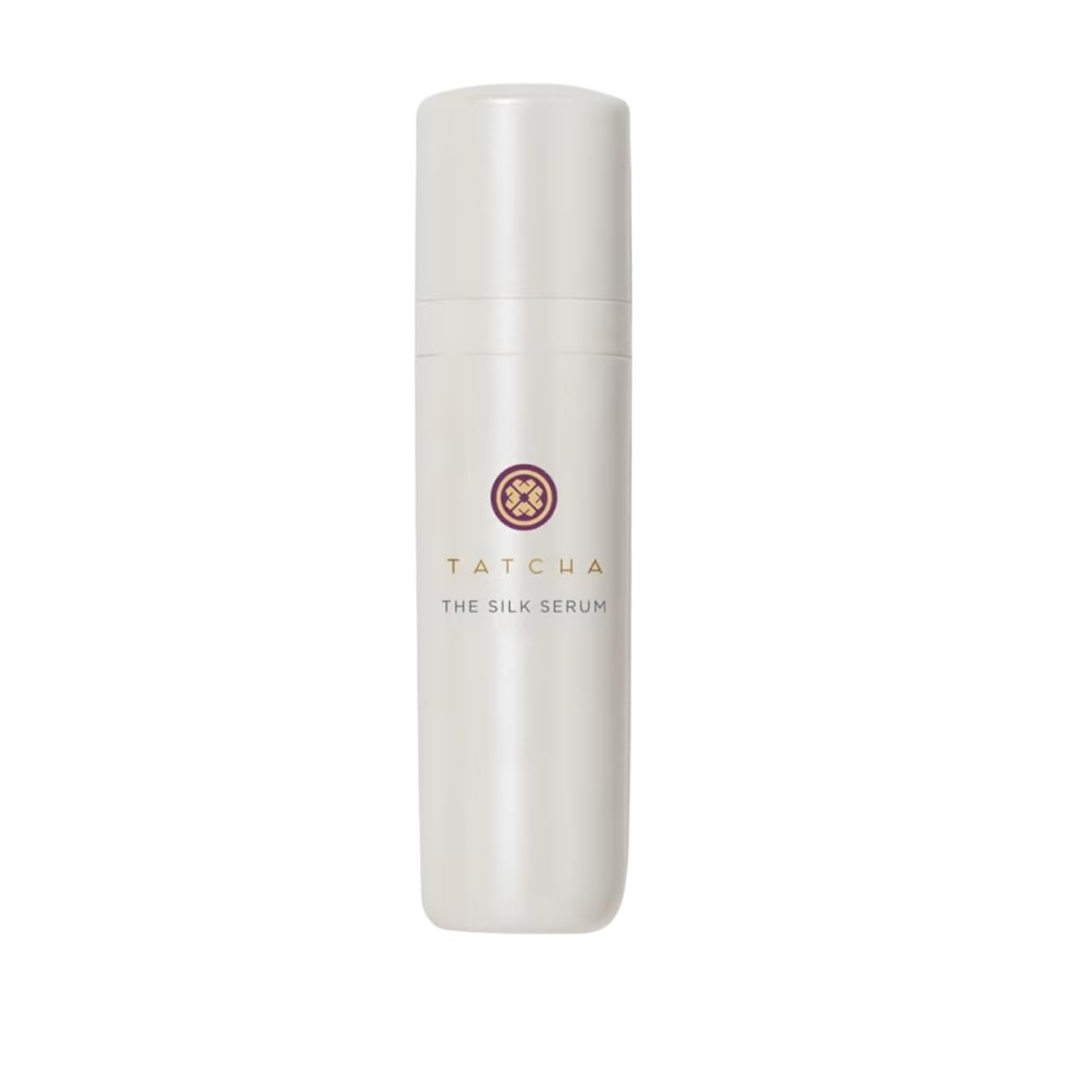 TATCHA The Silk Serum in white bottle with gold logo on clean white background