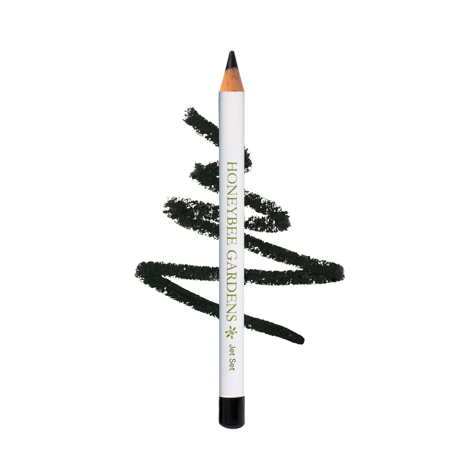 Honeybee Gardens Effortless Eyeliner Pencil in Jet Set Black with bold black color swatch, vegan cruelty-free paraben-free clean makeup eyeliner pencil