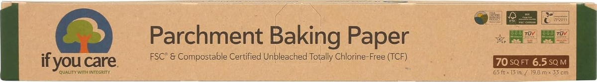 If You Care parchment baking paper roll 70 square feet unbleached chlorine-free FSC certified compostable on white background