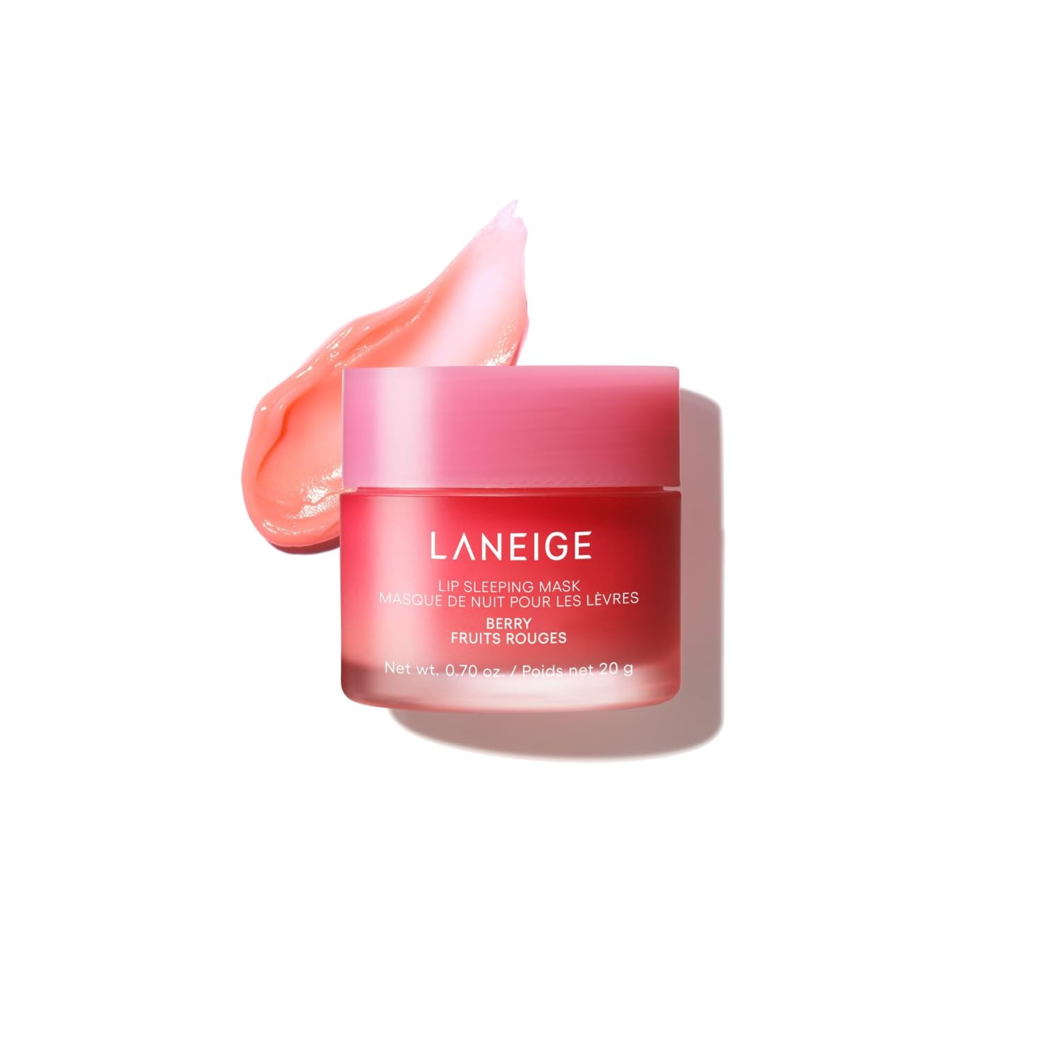 LANEIGE Lip Sleeping Mask in Berry — pink jar with product swatch, Korean overnight lip treatment with Vitamin C and Shea Butter