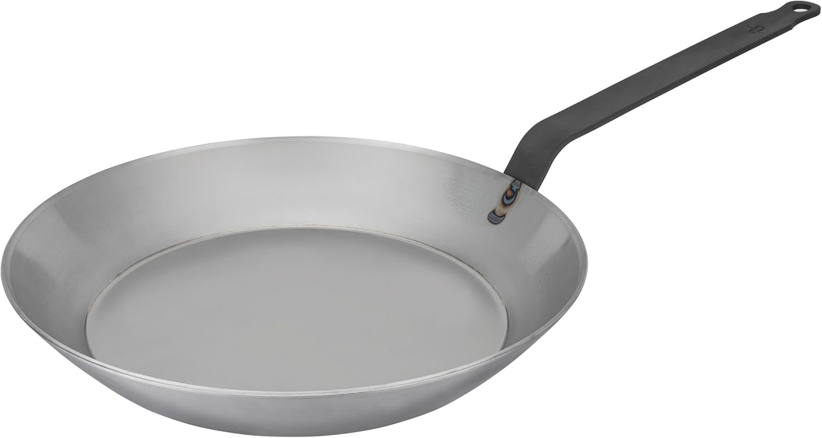 Matfer Bourgeat Black Carbon Steel 11-Inch Skillet — uncoated, PFAS-free, made in France