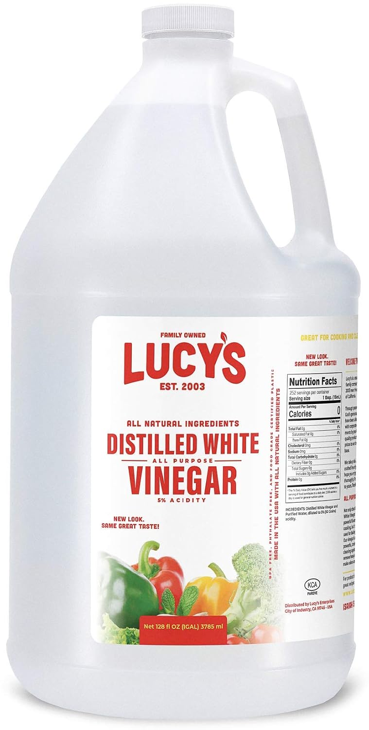 Lucy's All Natural Distilled White Vinegar 1 gallon jug on white background