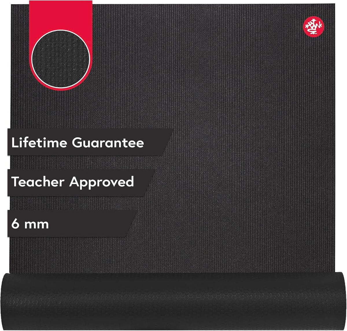 Manduka PRO Yoga Mat 6mm Black — Lifetime Guarantee, Teacher Approved, 6mm callout detail