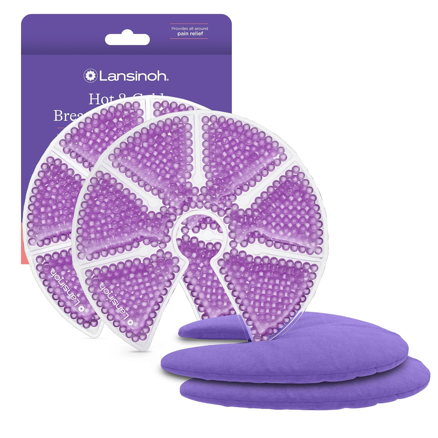 Lansinoh Hot & Cold Breast Therapy Packs with soft purple covers — BPA-free, reusable, 2 pack for breastfeeding relief