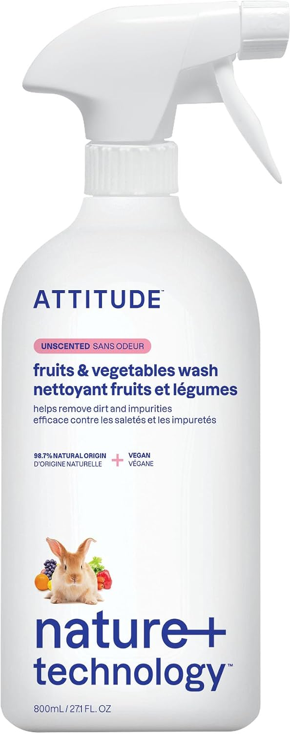 ATTITUDE Fruit and Vegetables Wash unscented spray bottle 27.1 fl oz with white background