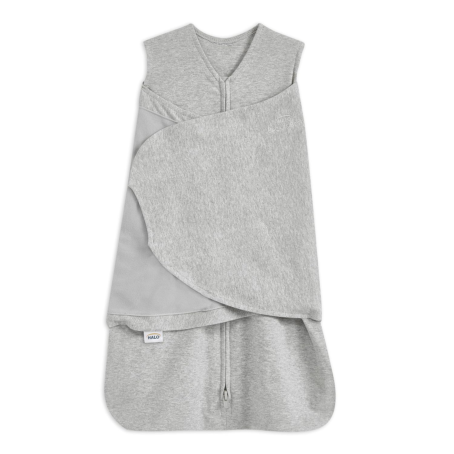 HALO 100% Cotton SleepSack Swaddle in heather gray — 3-way adjustable wearable blanket swaddle TOG 1.5 for babies 3-6 months, hip-healthy certified safe sleep