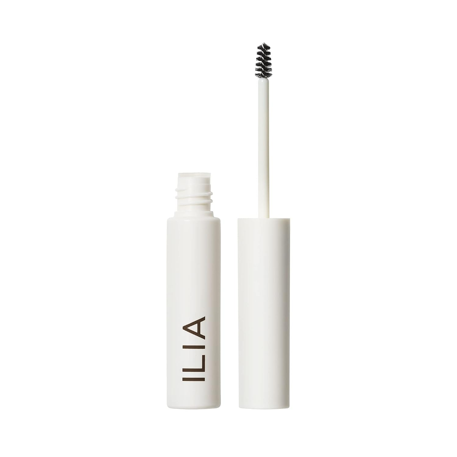 ILIA In Frame Brow Gel in Universal Clear — sleek white tube with spoolie wand, clean vegan clear brow gel for lifted natural brows