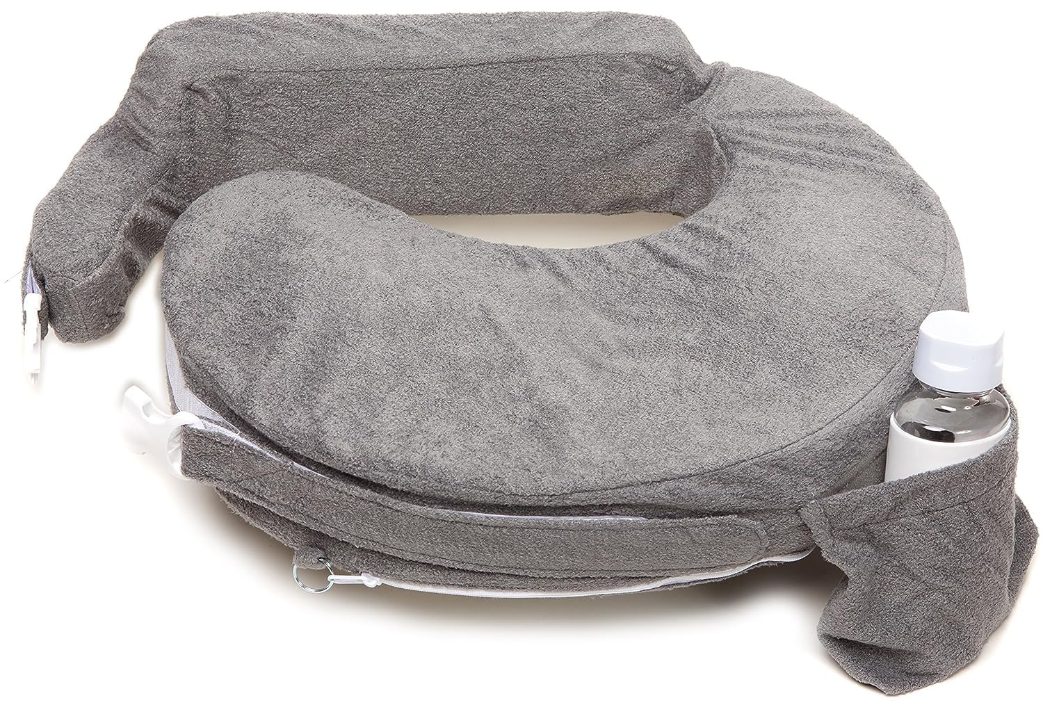 My Brest Friend Deluxe Nursing Pillow in Evening Grey with adjustable waist clasp and side pocket on white background