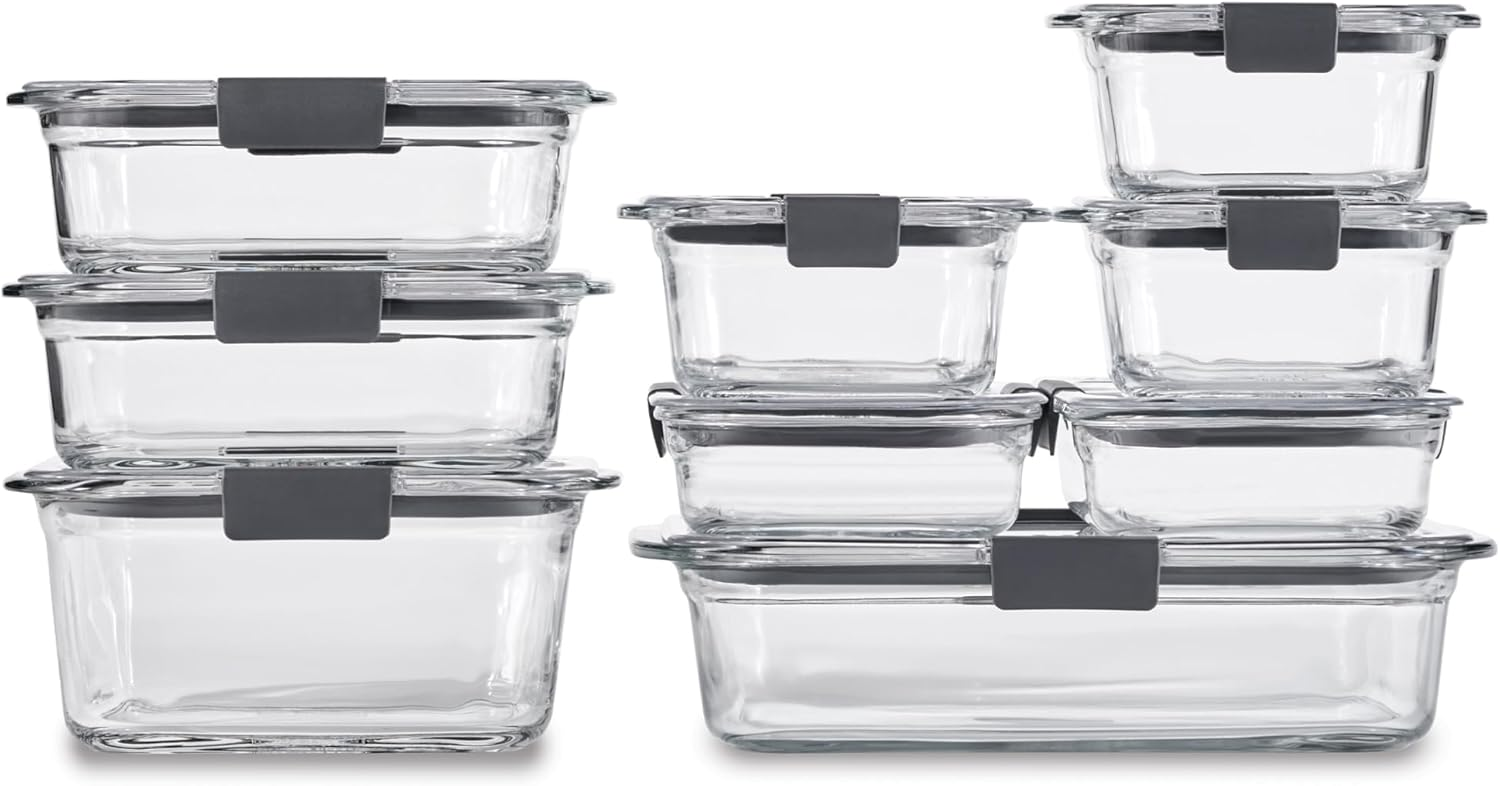 Rubbermaid Brilliance 18-piece glass food storage container set with airtight lids — BPA-free, oven-safe, leak-proof — BodyWell1