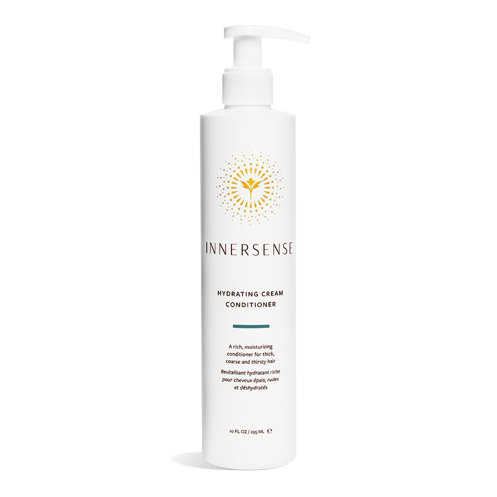 Innersense Hydrating Cream Conditioner 10 fl oz white pump bottle on a white background.