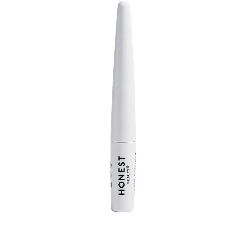 Honest Beauty Longlasting Liquid Eyeliner in Black — sleek white pen with fine felt tip, clean hypoallergenic liquid liner