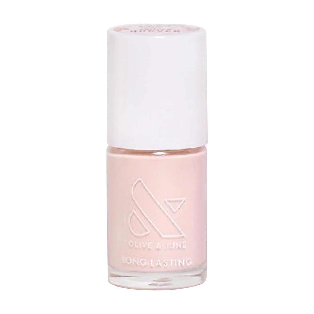 Olive & June Long Lasting Nail Polish in Après Mani sheer milky blush-white with white cap on white background — 15-Free vegan gel-like finish