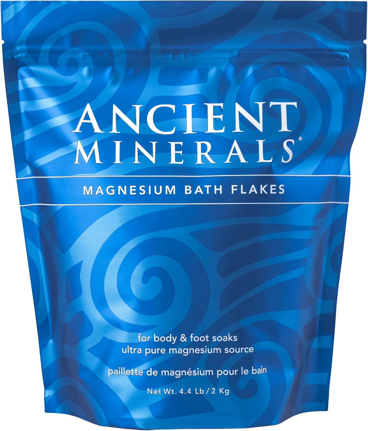 Ancient Minerals Magnesium Bath Flakes blue resealable bag, 4.4 lb, pure Zechstein magnesium chloride for body and foot soaks