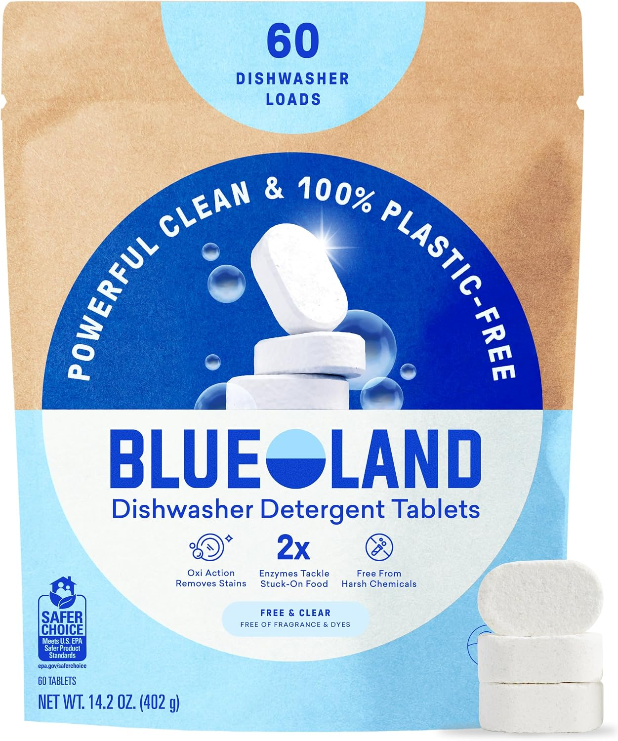 Blueland Dishwasher Detergent Tablets 60ct plastic-free eco-friendly packaging