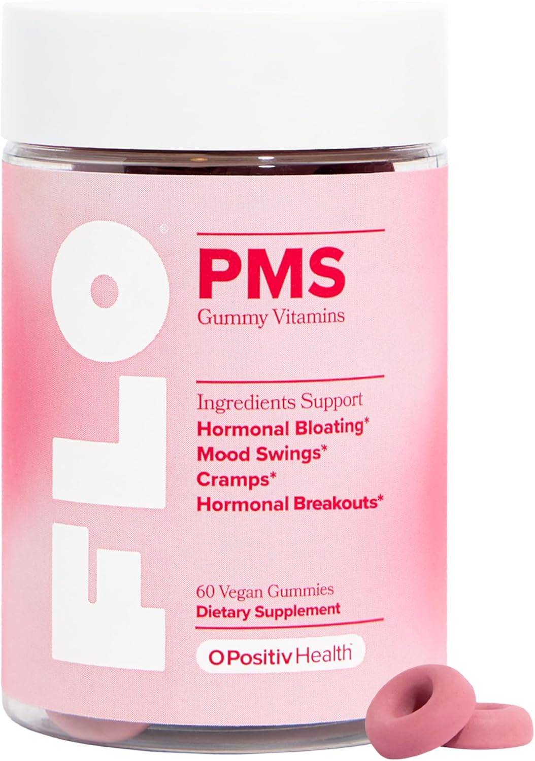 FLO PMS Gummy Vitamins by O Positiv Health — 60 vegan gummies for cramps, bloating, mood swings, and hormonal breakouts